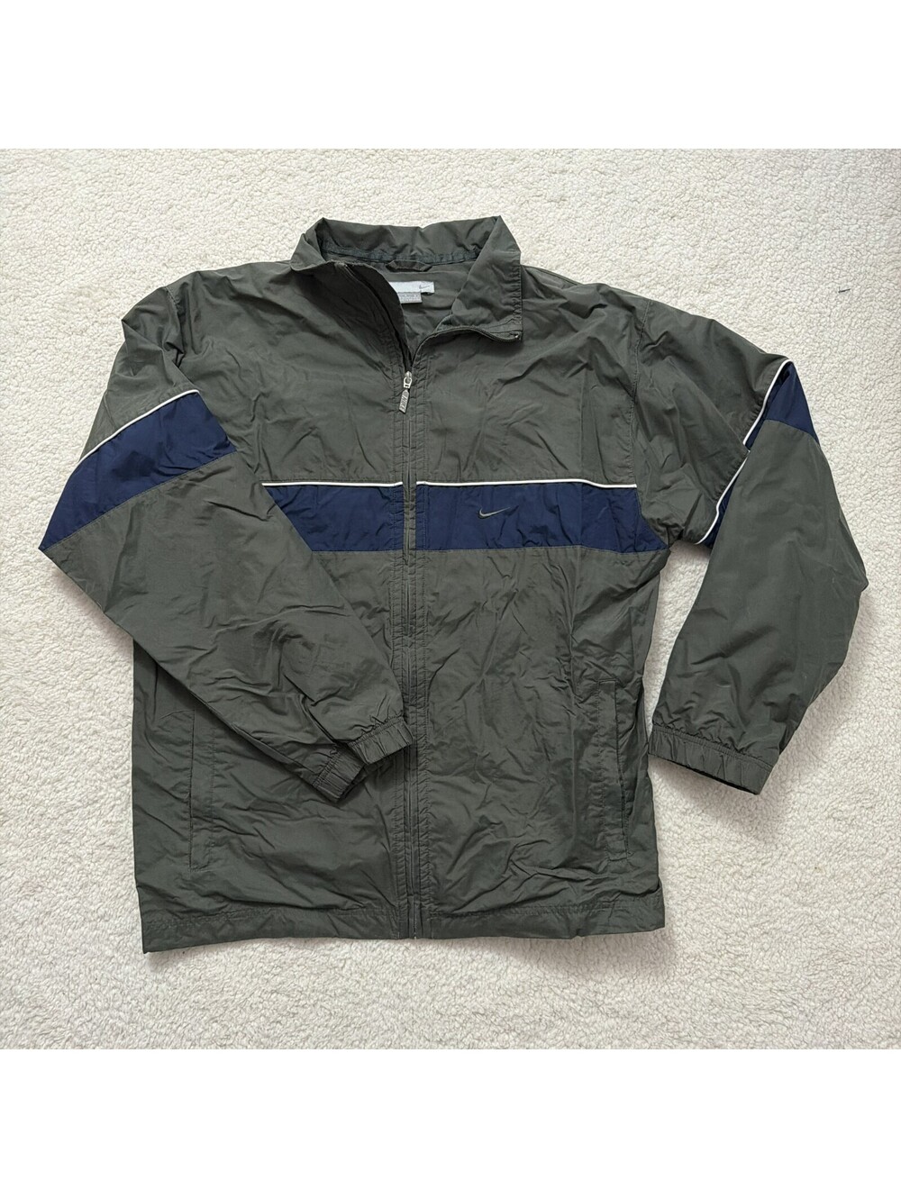 Vtg Nike Y2K Windbreaker Jacket Men’s L Grey Navy Blue Swoosh Techwear Gorpcore